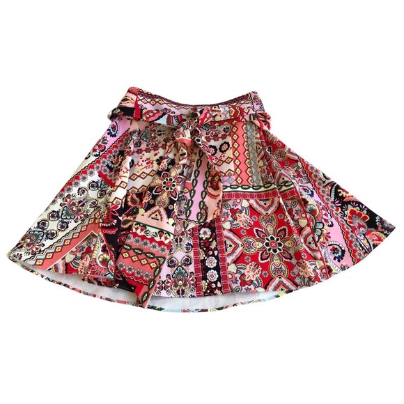 Alice + Olivia Helina Patchwork Floral Mini Skirt Multicolor Front Tie Size 4 - Picture 5 of 14